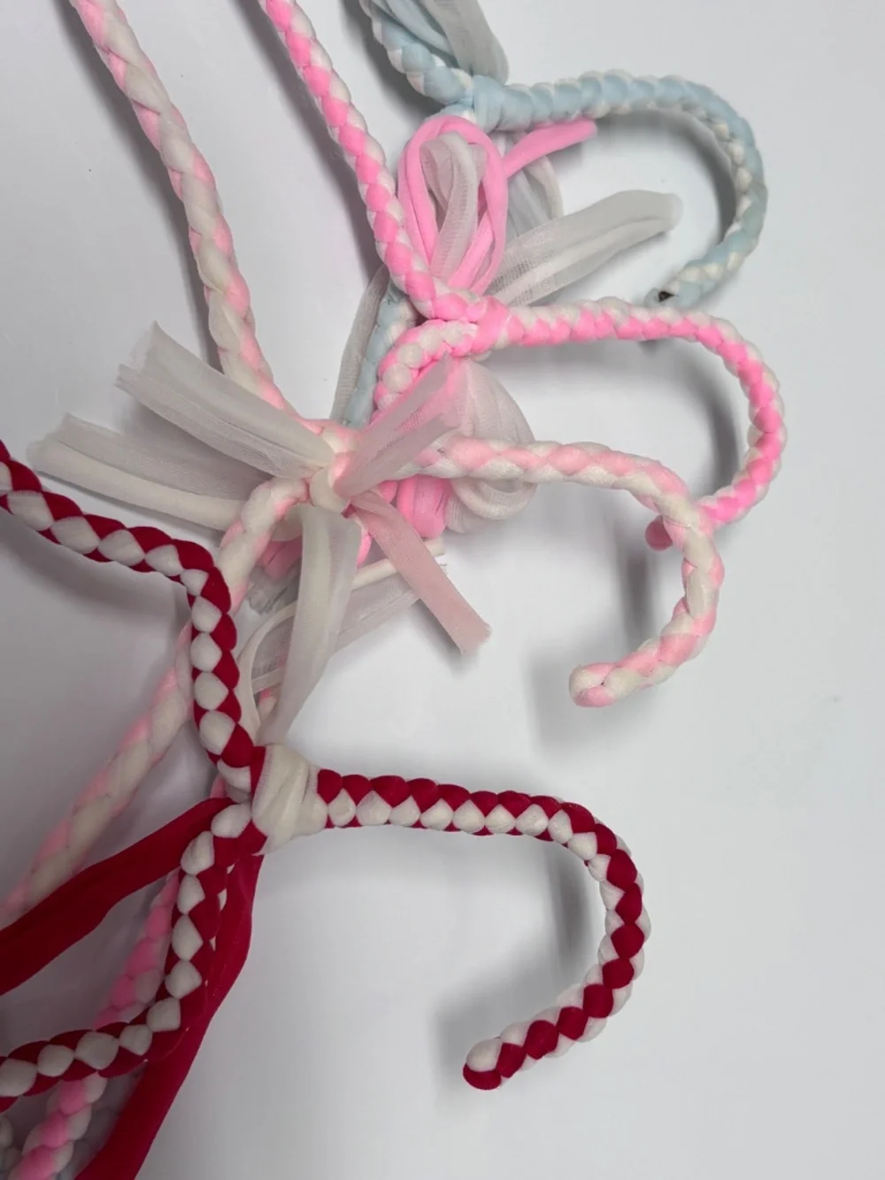 4 Ribbon Fabric Braided Hangers Vintage Blue Pink Red Closet Decor Grandmacore